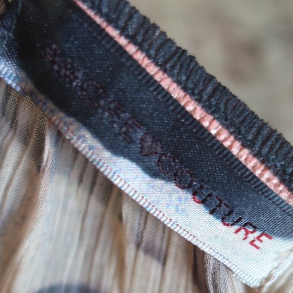 WOMENS AMORE COUTURE TAUPE PLUM SEMI SHEER PEASANT TOP L * - Picture 9 of 10